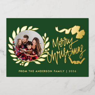Elegant Gold Berry Leaves 2 Photo Merry Christmas