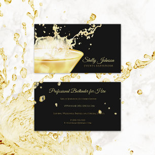 Elegant Gold Beverage Splash Events Bartender Business Card