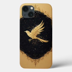 Elegant Gold Bird in Ornate Vintage Frame iPhone 13 Case