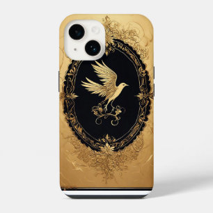 Elegant Gold Bird in Ornate Vintage Frame iPhone 14 Case