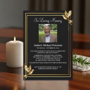 Elegant Gold Birds Celebration Of Life Photo Invitation