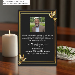 Elegant Gold Birds Sympathy Memorial Photo Thank You Card
