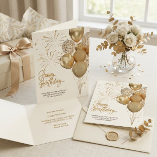 Elegant Gold Birthday Festive Glitter Balloon Card