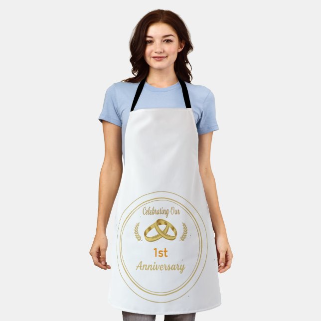 Elegant Gold & Black 1st Wedding Anniversary  Apron (Worn)