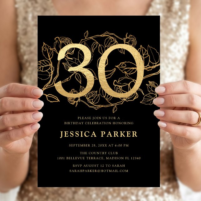Elegant Gold Black 30th Birthday Invitation (Creator Uploaded)
