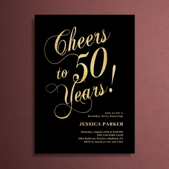 Elegant Gold Black 50th Birthday Invitation (Creator Uploaded)