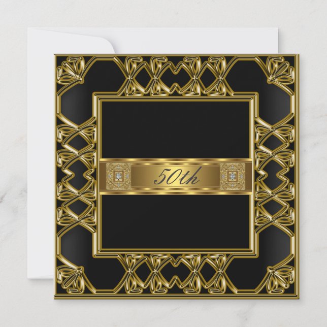 Elegant Gold Black 50th Birthday Party Invitation (Front)