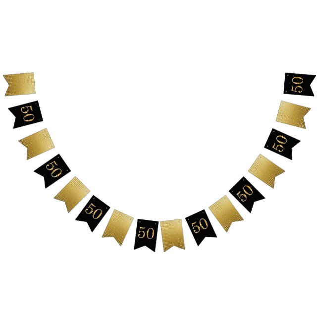 Elegant gold black 50th party celebration foil bunting  (All)