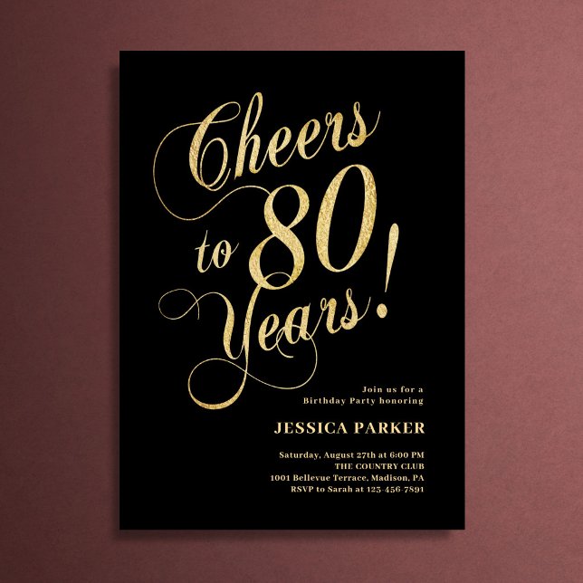 Elegant Gold Black 80th Birthday Invitation (Creator Uploaded)