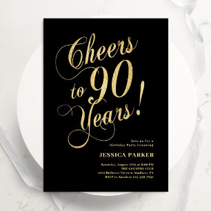 Elegant Gold Black 90th Birthday Invitation