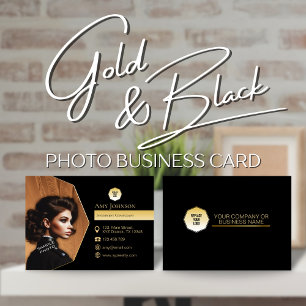 Elegant Gold & Black, Add Own Photo & Custom Logo Business Card