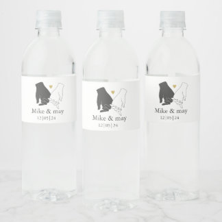 Elegant Gold, Black, and White Monogram Wedding Water Bottle Label