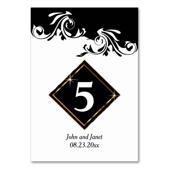 Elegant Gold, Black and White Table Number (Front)
