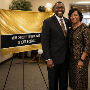 Elegant Gold Black Anniversary Church Banner