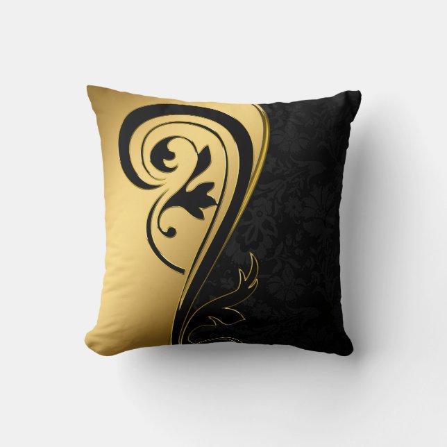 Elegant Gold & Black Art Design Home Decor Cushion (Front)