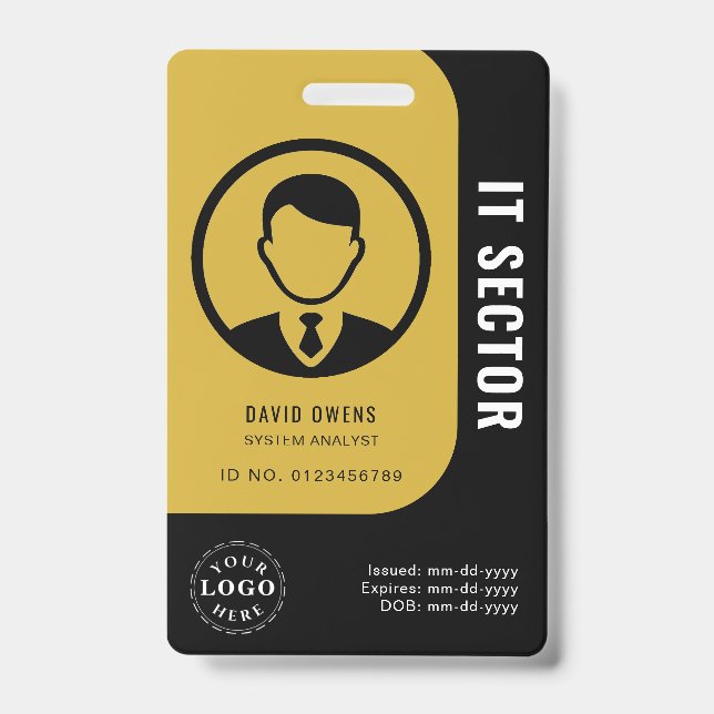Elegant Gold Black Badge for IT Professionals ID Badge (Front)