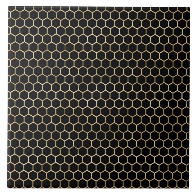 Elegant Gold Black Beehive Honeycomb Tile (Front)