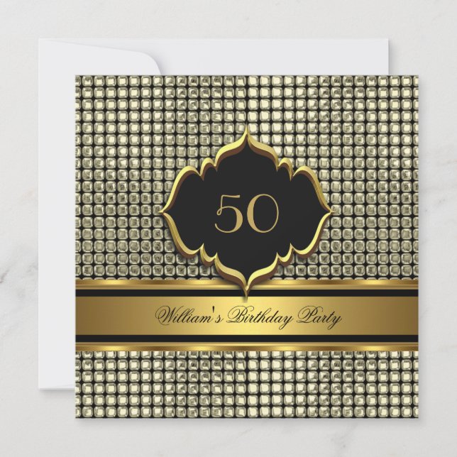 Elegant Gold Black Birthday Party Mens Man Invitation (Front)