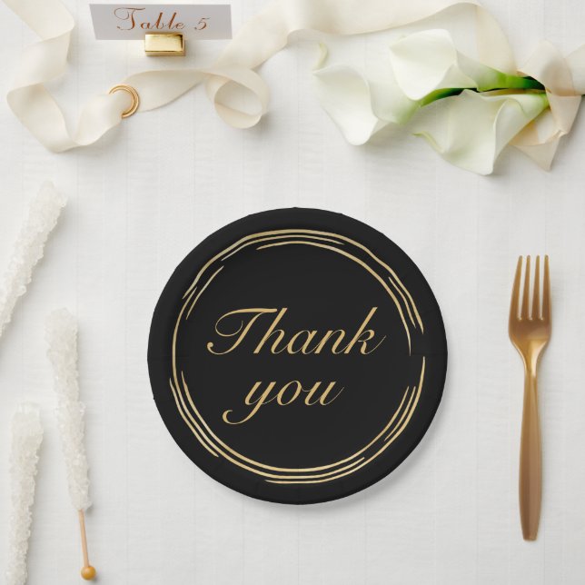Elegant Gold Black Birthday Party Thank You   Paper Plate (Wedding)
