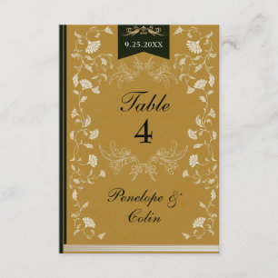 Elegant Gold Black Book Cover Wedding Table Number