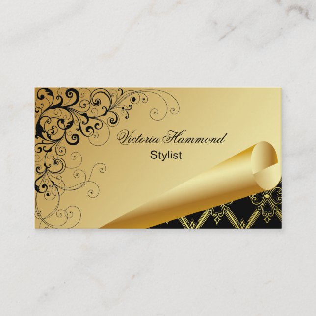 Elegant Gold & Black Business Card (Front)