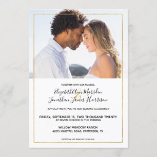 Elegant Gold Black Calligraphy Photo Wedding Invitation