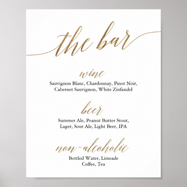 Elegant Gold & Black Calligraphy The Bar Sign (Front)
