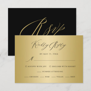 Elegant Gold Black Calligraphy Wedding RSVP Car Card