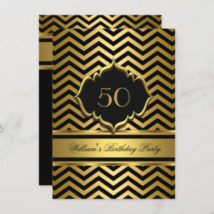 Elegant Gold Black Chevron Birthday Party Invitation