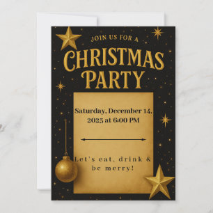 Elegant Gold & Black Christmas Party Invitation