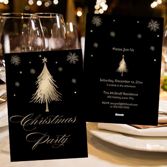 Elegant Gold Black Christmas Party Invitation (Elegant Gold Black Christmas Party Invitation)