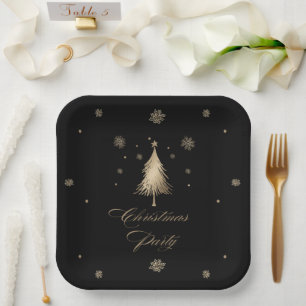 Elegant Gold Black Christmas Party  Paper Plate