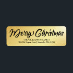 Elegant Gold Black Christmas Return Address Labels<br><div class="desc">An elegant script font lets everyone know that it's the Christmas season. Chic and stylish Merry Christmas looks very classy on a smooth gold backgound. Your name and address are below in a simple, clean and modern font. It will take just a minute or two to insert your own information....</div>