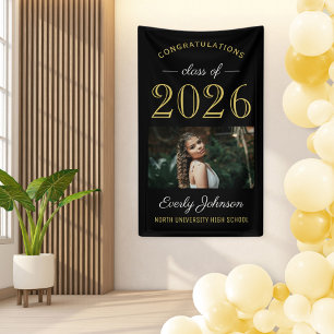 Elegant Gold Black Class of 2026 Photo Banner