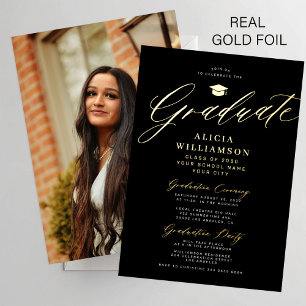 Elegant gold black classic script photo graduation