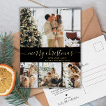 Elegant Gold Black Collage Christmas Foil Card<br><div class="desc">Elegant Calligraphy Minimalist Gold Foil Script Gold Black 4 Photo Collage Merry Christmas Holiday Card. This festive, mimimalist, whimsical four (4) photo holiday card template features a pretty photo collage and says „Merry Christmas”! The „Merry Christmas” greeting text is written in a beautiful hand lettered swirly swash-tail font type in...</div>