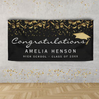 Elegant Gold Black Confetti Graduate Party Sign