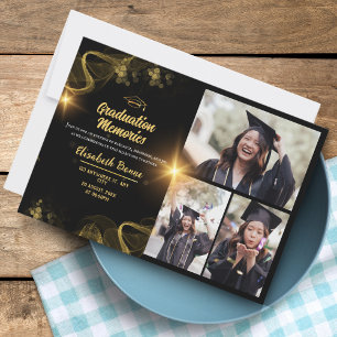 Elegant Gold & Black Custom Graduation Invites