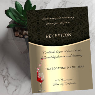 Elegant Gold,Black Damask  Wedding Reception Invitation