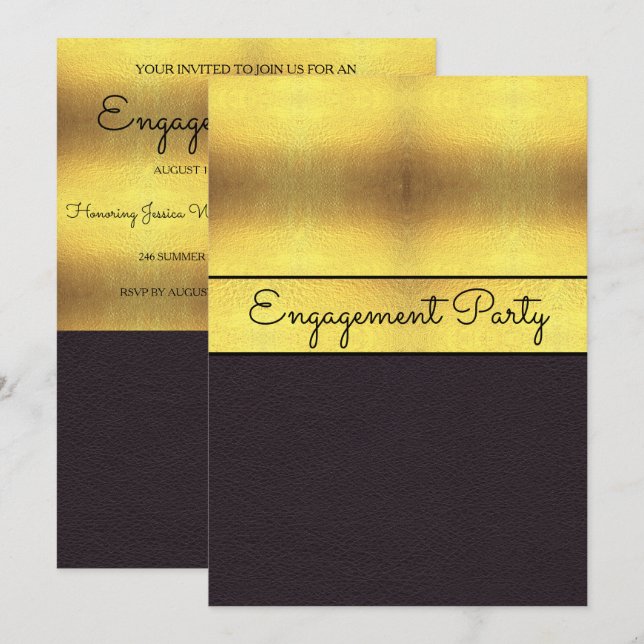 Elegant Gold & Black Engagement Invitation (Front/Back)