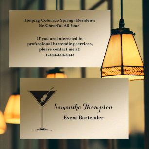 Elegant Gold Black Event Bartender Business Card