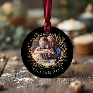 Elegant Gold & Black family Baking Photo Wreath Favour Tags