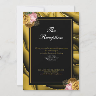 Elegant Gold Black Floral Agate Wedding Reception Invitation