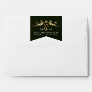 Elegant Gold Black Floral Chic Library Wedding Envelope