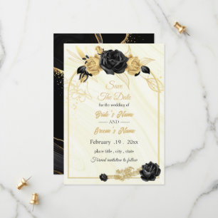 elegant gold & black floral geometric save the date
