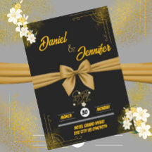 Elegant Gold & Black Floral Save The Date Wedding