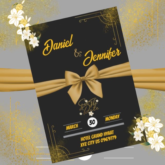 Elegant Gold & Black Floral Save The Date Wedding Invitation (Creator Uploaded)