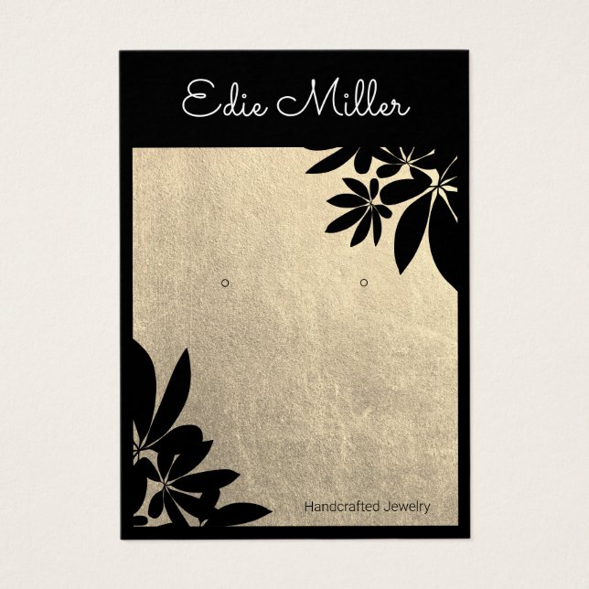 Elegant Gold Black  Floral Script Font  Earring (Front)