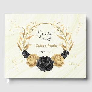 elegant gold & black floral wreath guest book