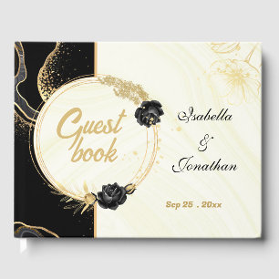 elegant gold & black flowers botanical guest book
